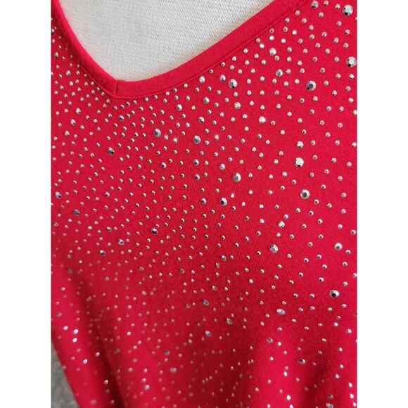 Design History Women's Red Embellished Top Small Studs Dolman Sleeve - Picture 2 of 9
